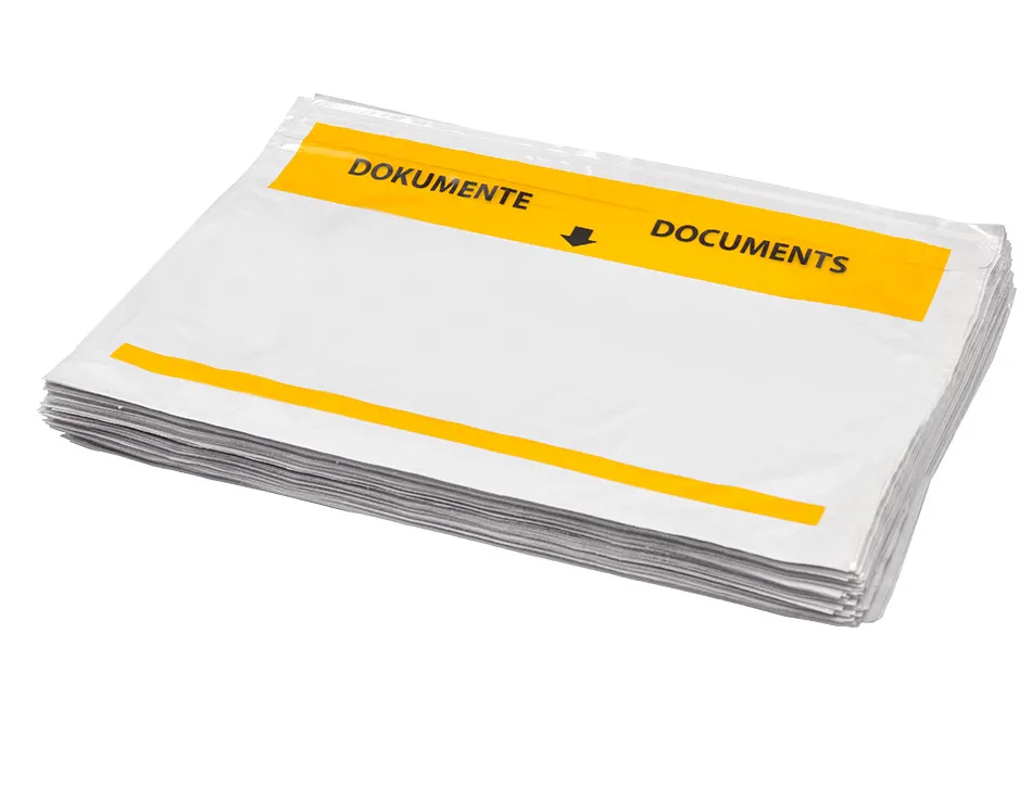 Pochette porte-documents q-connect 225x165mm auto-adhesive transparente texte francais allemand boite 100 unites
