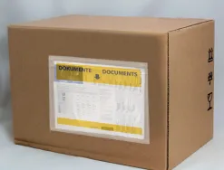 Pochette porte-documents q-connect 165x122mm auto-adhesive transparente texte francais allemand boite 100 unites
