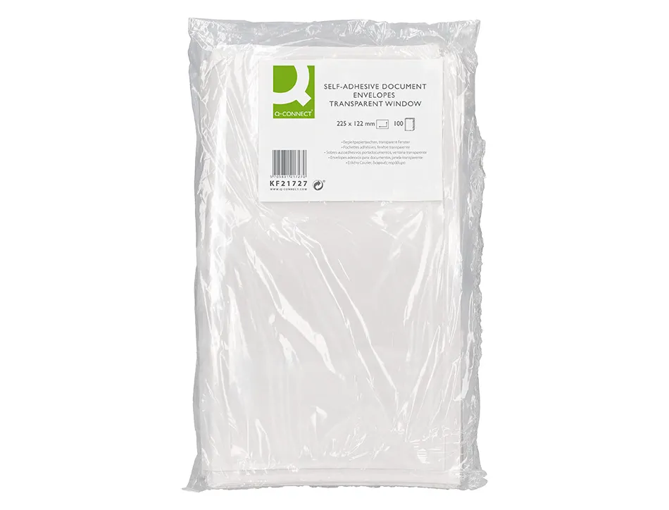 Pochette porte-documents q-connect auto-adhesive transparente 225x122mm paquet 100 unites