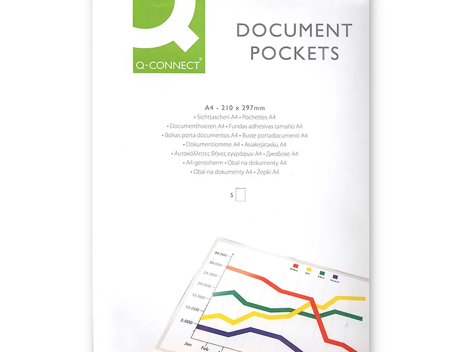 Pochette q-connect adhésive polypropylène transparent 12/100e format a4 210x297mm sachet 5 unités
