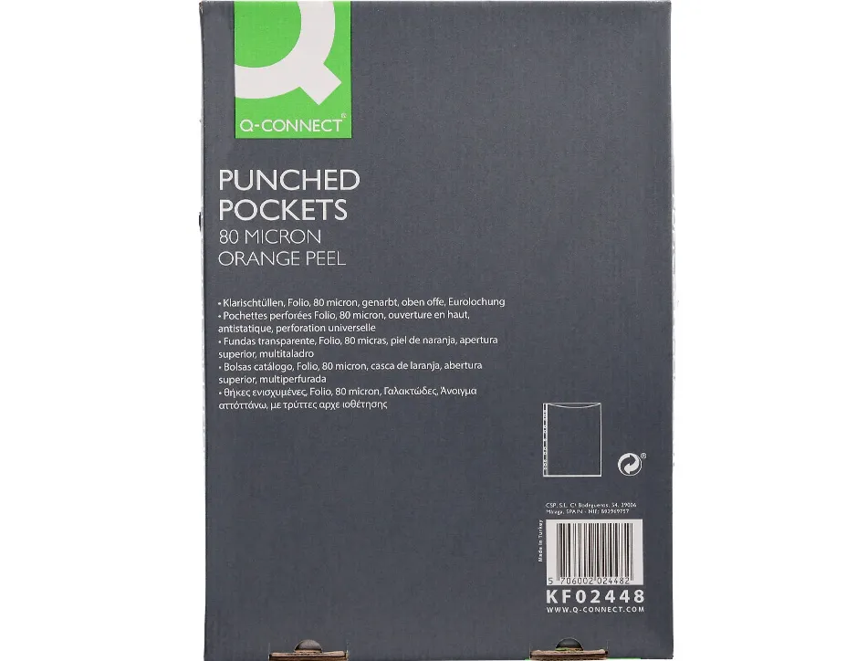Pochette q-connect polypropylene graine perforee folio 80 mc boite 100 unites