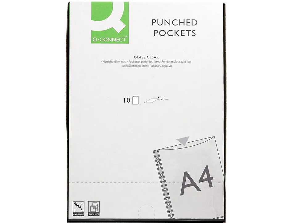 Pochette q-connect polypropylène lisse 10/100e perforée cristal 11 trous a4 210x297mm sachet 10u