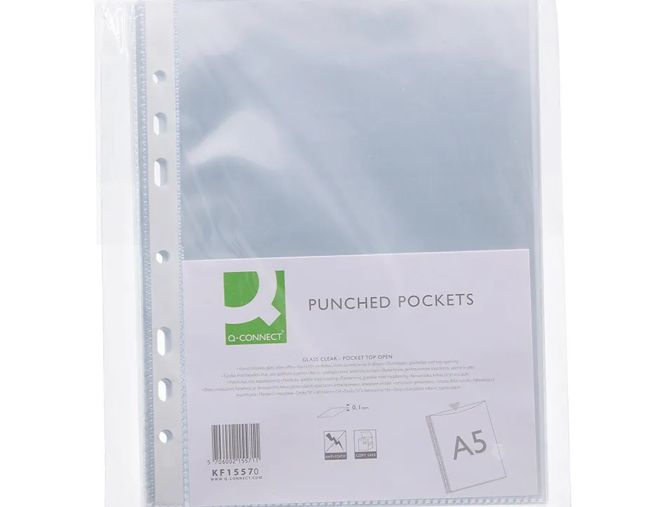Pochette q-connect polypropylène 10/100e perforée ouverture dessus a5 148x210mm sachet 100 unités