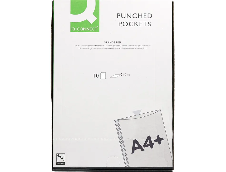 Pochette q-connect polypropylene graine perforee folio 50 mc sachet 10 unites