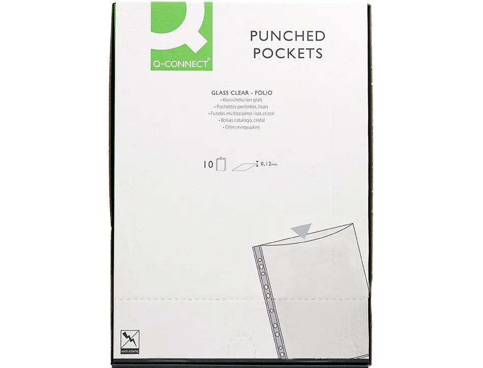 Pochette q-connect polypropylene lisse perforee folio 120 mc cristal sachet 10 unites