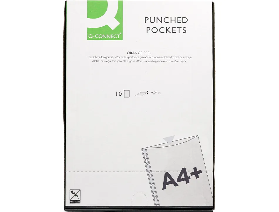Pochette q-connect polypropylene graine perforee folio 80 mc sachet 10 unites