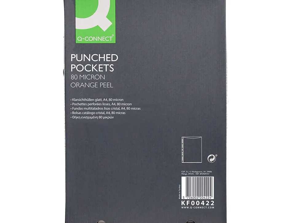 Pochette q-connect polypropylène lisse 5/100e perforée cristal antistatique a4 210x297mm boîte 100 unités