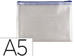 Pochette q-connect porte-documents pvc a5 ouverture supérieure avec fermeture éclair coloris bleu