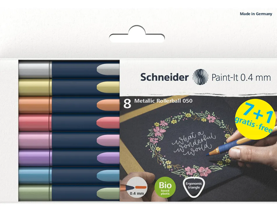 Pochette schneider roller metallique paint it 050 trait 0,4 mm pointe ultra smooth 8 coloris assorti