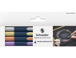 Pochette schneider roller metallique paint it 050 trait 0,4 mm pointe ultra smooth 4 coloris assorti