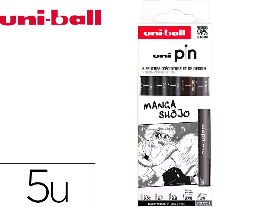 Pochette uni-ball 5 feutres pointe calibree 0.03 efbr500 coloris noir
