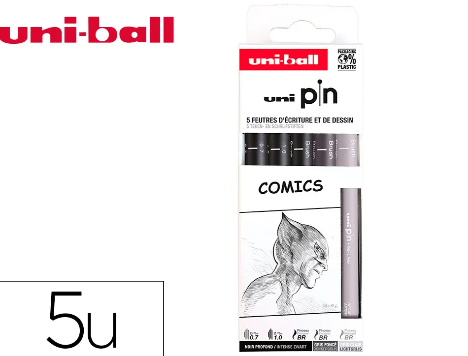 Pochette uni-ball 5 feutres pointe calibree 0.7 gc/gf/n coloris noir