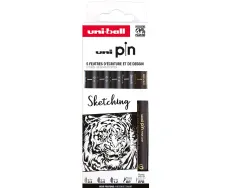 Pochette uni-ball 5 feutres pointe calibree 0.4 efbr500 coloris noir