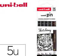 Pochette uni-ball 5 feutres pointe calibree 0.4 efbr500 coloris noir