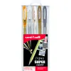 Pochette uniball signo roller ecriture moyenne coloris 1 or 1 argent metallise 1 blanc 1 or paillete 1 argent paillete