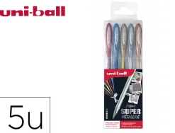 Pochette uniball signo roller encre gel ecriture moyenne coloris metallise or / argent / bronze / bleu / rouge 5