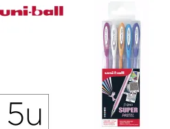 Pochette uniball signo roller encre gel ecriture moyenne coloris pastel blanc / bleu / orange / rose / violet 5
