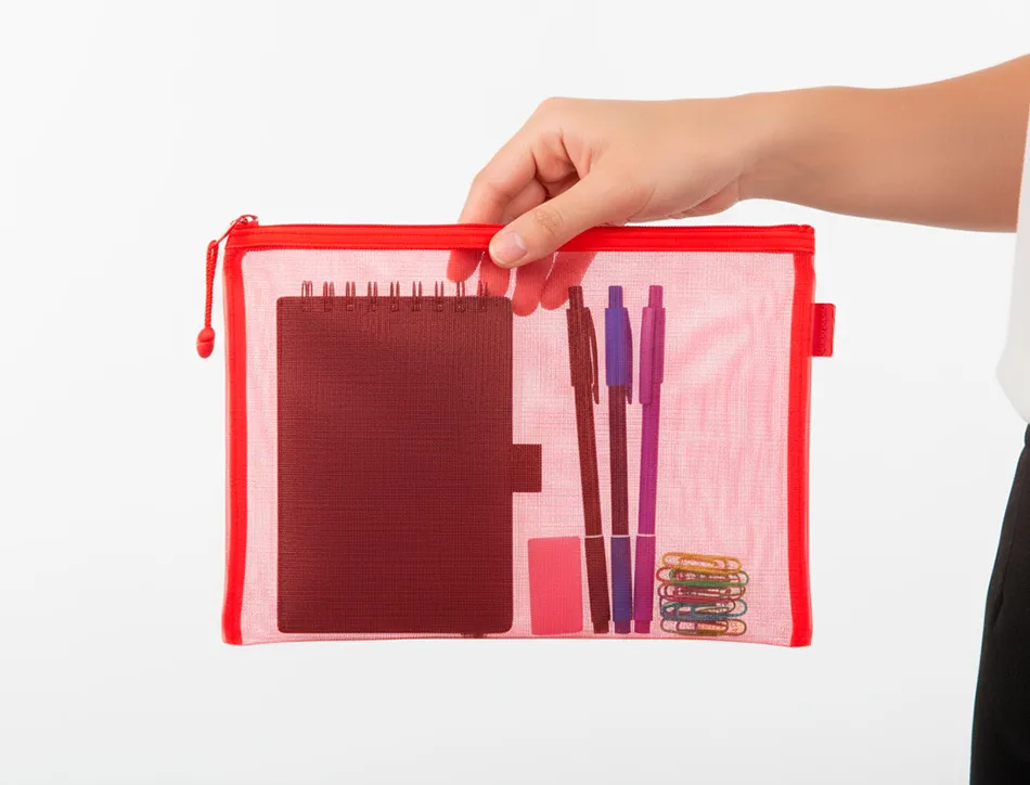Pochette zip liderpapel a5 multiusage fermeture eclair polyester transpirable coloris rouge