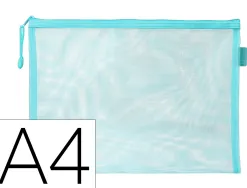 Pochette zip liderpapel a4 multiusage fermeture eclair polyester transpirable coloris bleu ciel