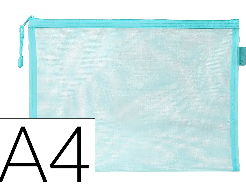 Pochette zip liderpapel a4 multiusage fermeture eclair polyester transpirable coloris bleu ciel