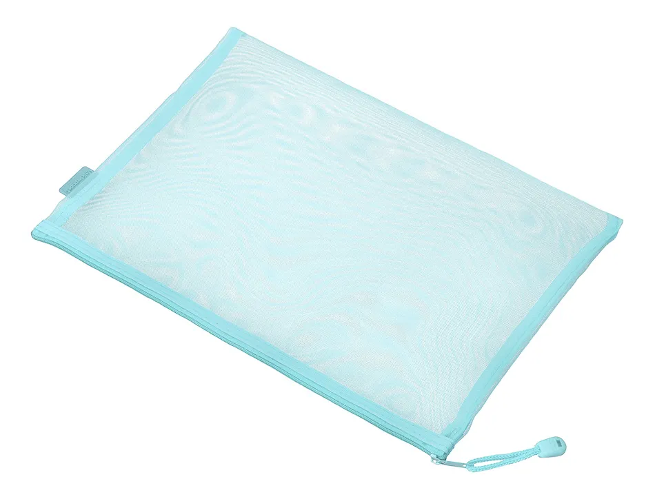 Pochette zip liderpapel a4 multiusage fermeture eclair polyester transpirable coloris bleu ciel