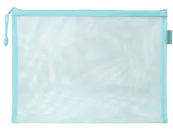 Pochette zip liderpapel a4 multiusage fermeture eclair polyester transpirable coloris bleu ciel