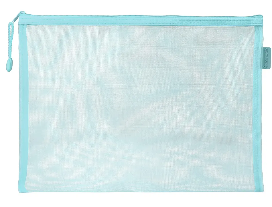 Pochette zip liderpapel a4 multiusage fermeture eclair polyester transpirable coloris bleu ciel