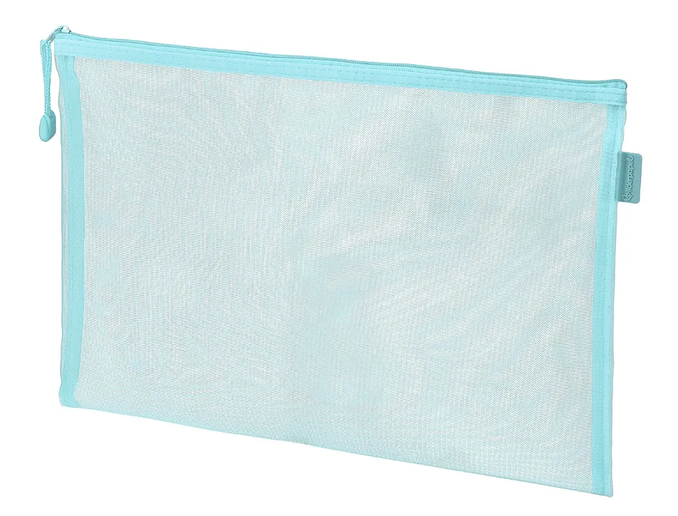 Pochette zip liderpapel a4 multiusage fermeture eclair polyester transpirable coloris bleu ciel