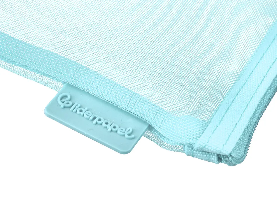 Pochette zip liderpapel a4 multiusage fermeture eclair polyester transpirable coloris bleu ciel