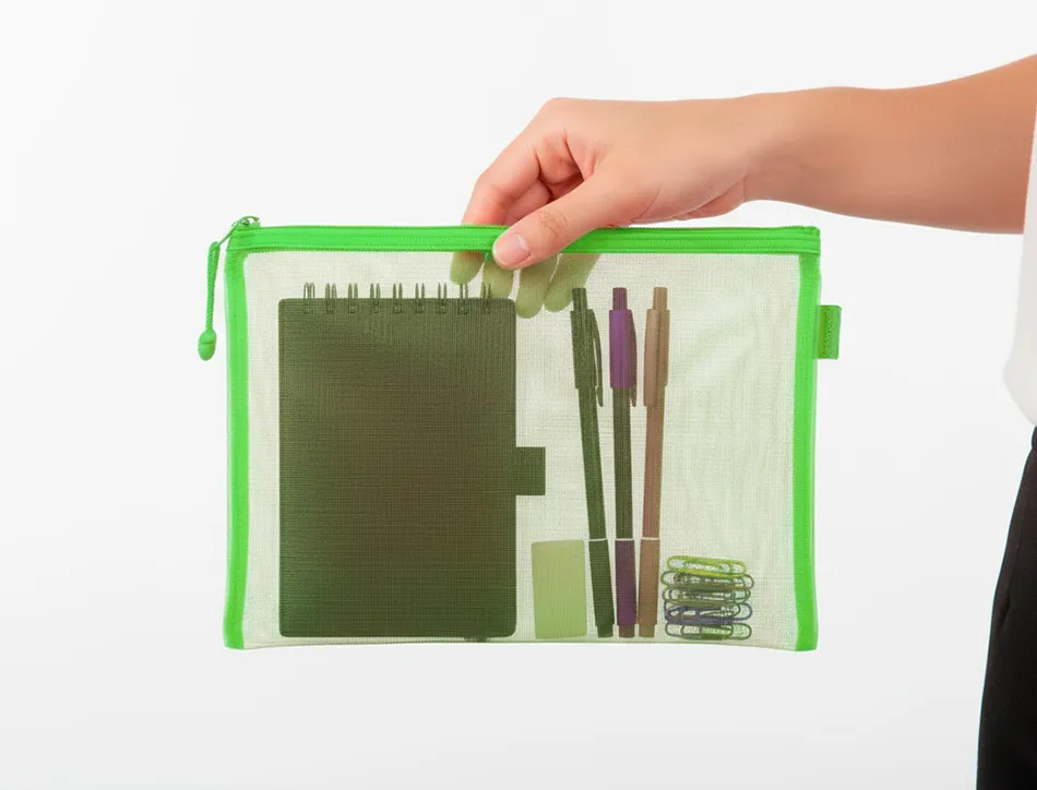 Pochette zip liderpapel a5 multiusage fermeture eclair polyester transpirable coloris vert pastel