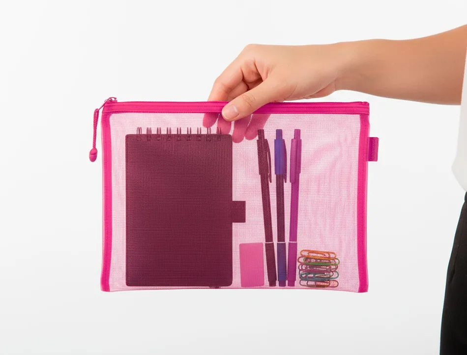 Pochette zip liderpapel a5 multiusage fermeture eclair polyester transpirable coloris rose
