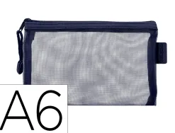 Pochette zip liderpapel a6 multiusage fermeture eclair polyester transpirable coloris bleu marine