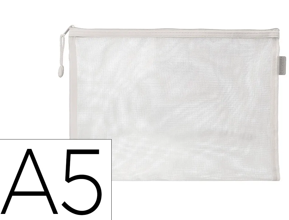 Pochette zip liderpapel a5 multiusage fermeture eclair polyester transpirable coloris blanc