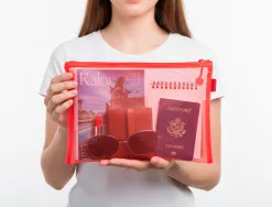 Pochette zip liderpapel a4 multiusage fermeture eclair polyester transpirable coloris rouge