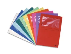 Pochettes coin exacompta carte 120 g avec fenêtre coloris vifs paquet 25