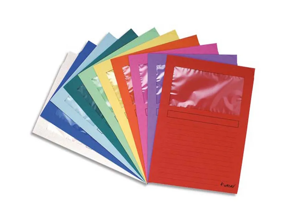 Pochettes coin exacompta carte 120 g avec fenêtre coloris vifs paquet 25