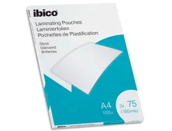 Pochettes de plastification ibico a4 brillantes 2 x 75 microns pack 100