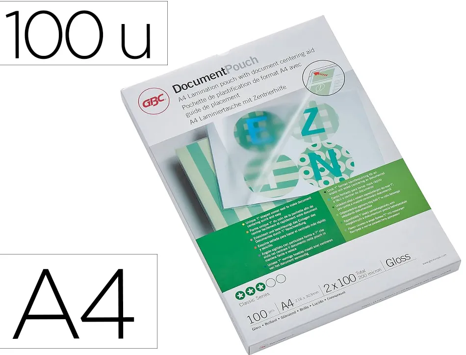 Pochettes de plastification gbc a4 100 microns boite de 100 unites