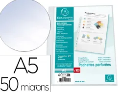 Pochettes exacompta perforees format ecolier a5 pp graine 7 trous 50 microns 16x21 cm lot de 100 unites