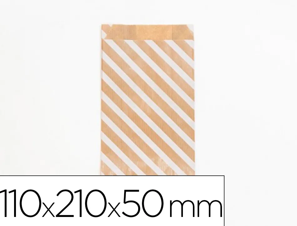 Pochettes kraft rayures blanches 50g/m 11x21+5 cm sachet de 50 un