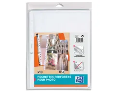 Pochettes perforées oxford polypropylène a4 pour photos 10 x 15 sachet 10