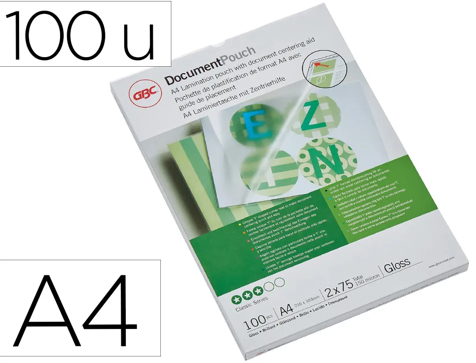 Pochettes plastification gbc a4 80 microns boite de 100 unites