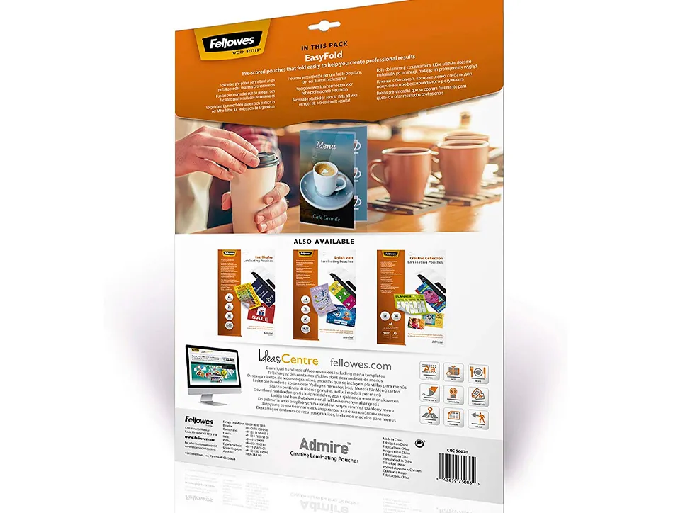 Pochettes plastification fellowes admire polyester transparent resistant eau format a3 80 microns bt de 25