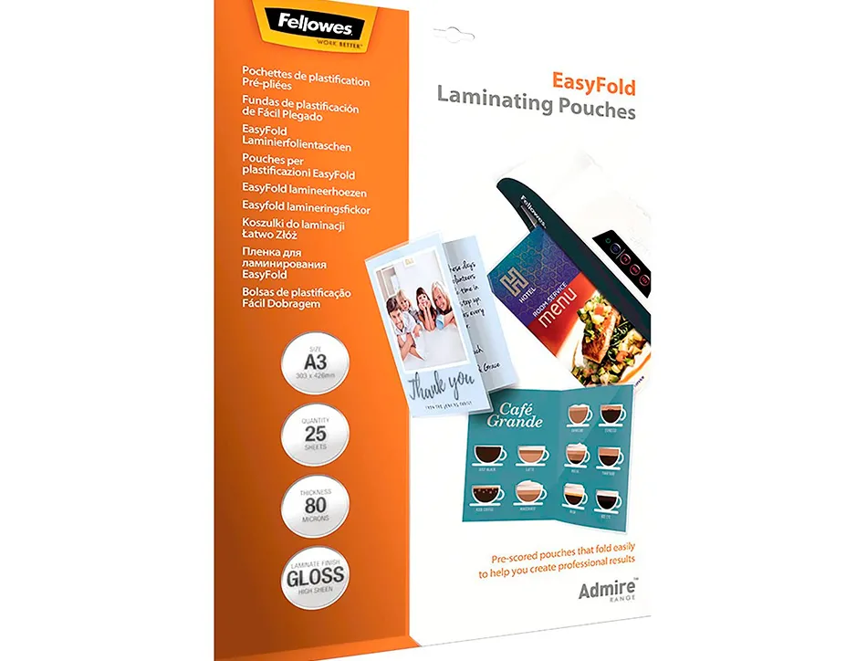Pochettes plastification fellowes admire polyester transparent resistant eau format a3 80 microns bt de 25