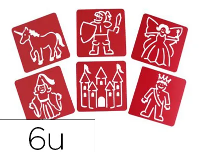 Pochoir oz international thème princesses et chevaliers 150x150mm lot 6 unités
