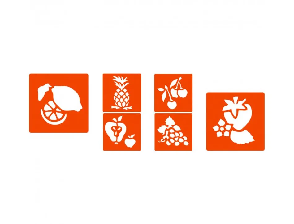 Pochoirs graine creative a dessiner fruits plastiques lavables 6 unites assortis