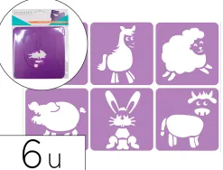 Pochoirs sodertex a la ferme en plastique incassable 5mm 140x140mm 6 pcs coloris assorti