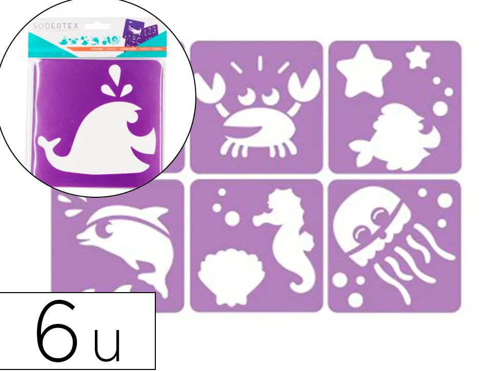 Pochoirs sodertex a la mer en plastique incassable 5mm 140x140mm 6 pcs coloris assorti
