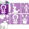 Pochoirs sodertex le cirque en plastique incassable 5mm 140x140mm 6 pcs coloris assorti