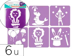 Pochoirs sodertex le cirque en plastique incassable 5mm 140x140mm 6 pcs coloris assorti